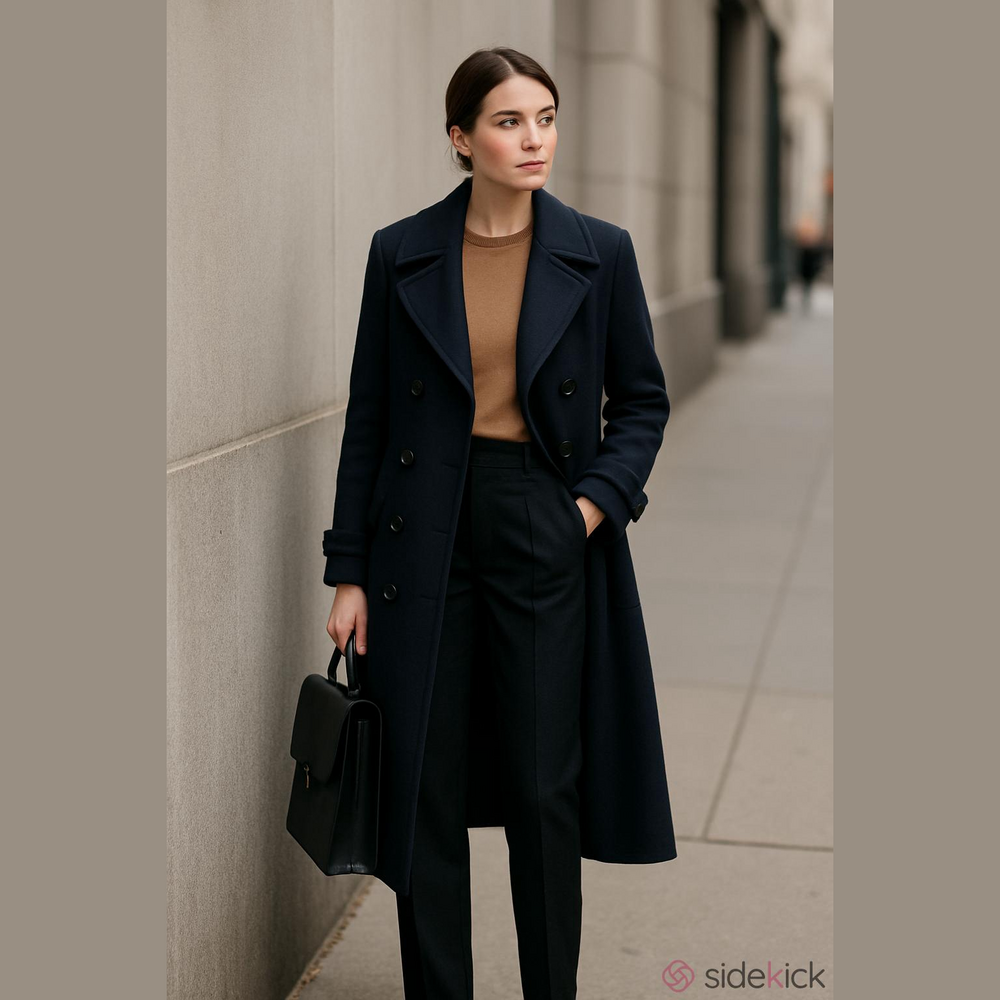 Vintage Shipley Wool Double-Breasted Long Navy Overcoat/Trench Coat Hudson's